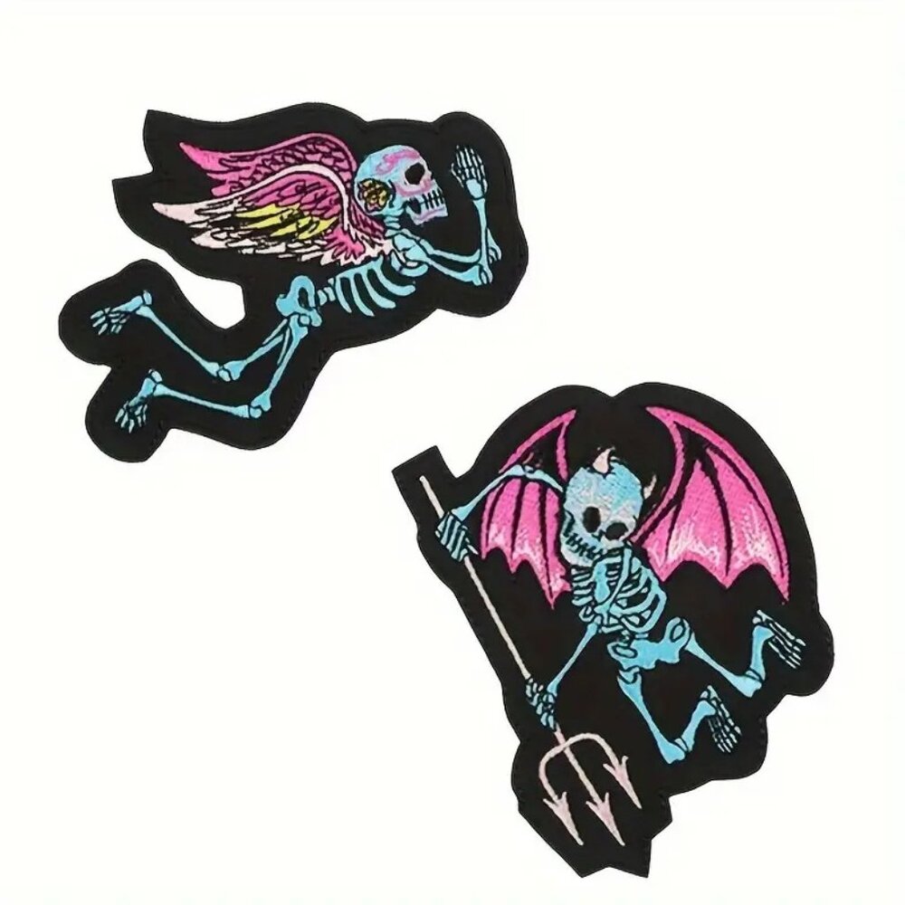 Angel & Devil Skeleton 2 Piece Patch Set Embroide… - image 1